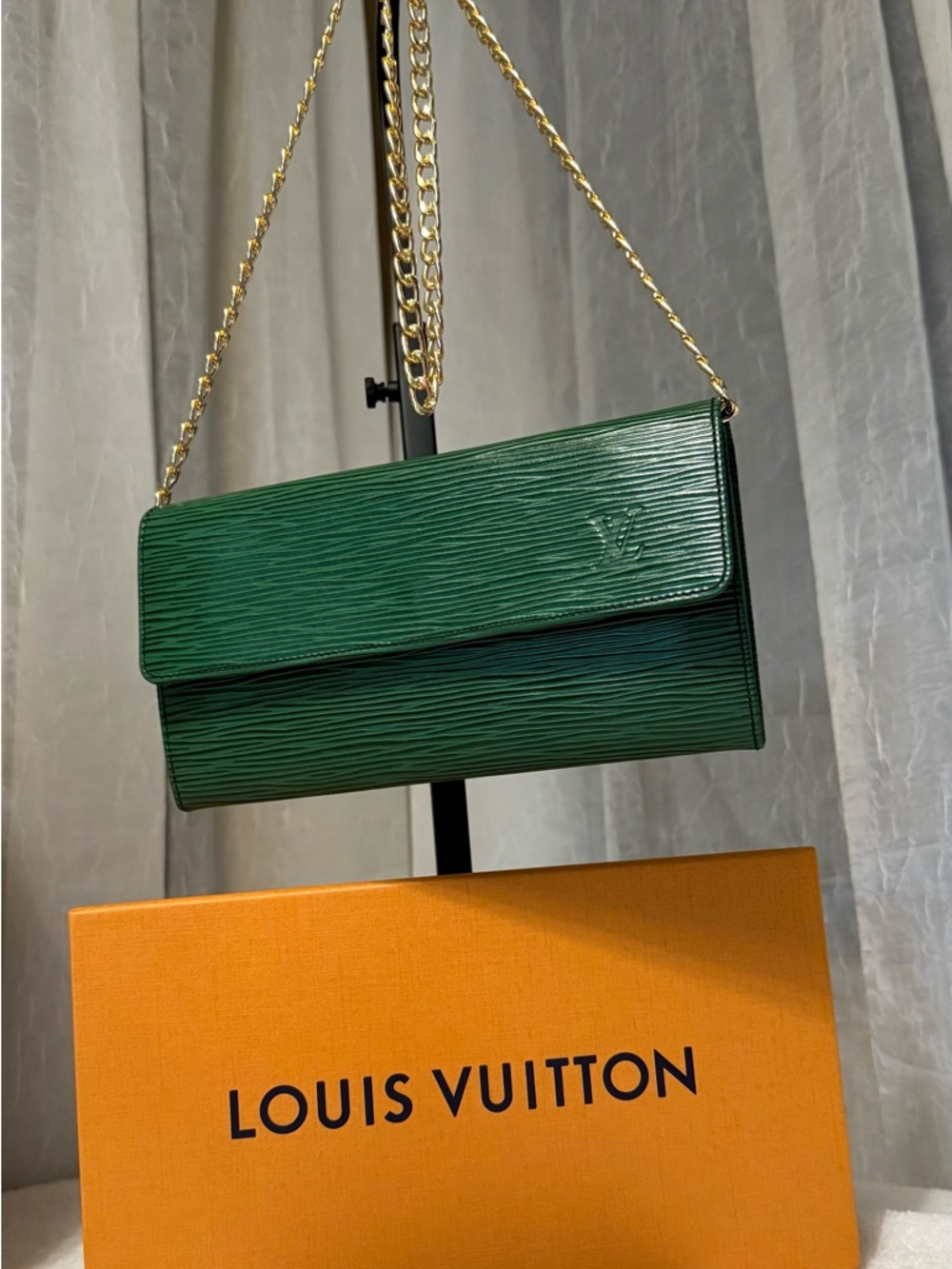 Louis Vuitton Textured Epi Leather Dark Green Long Wallet